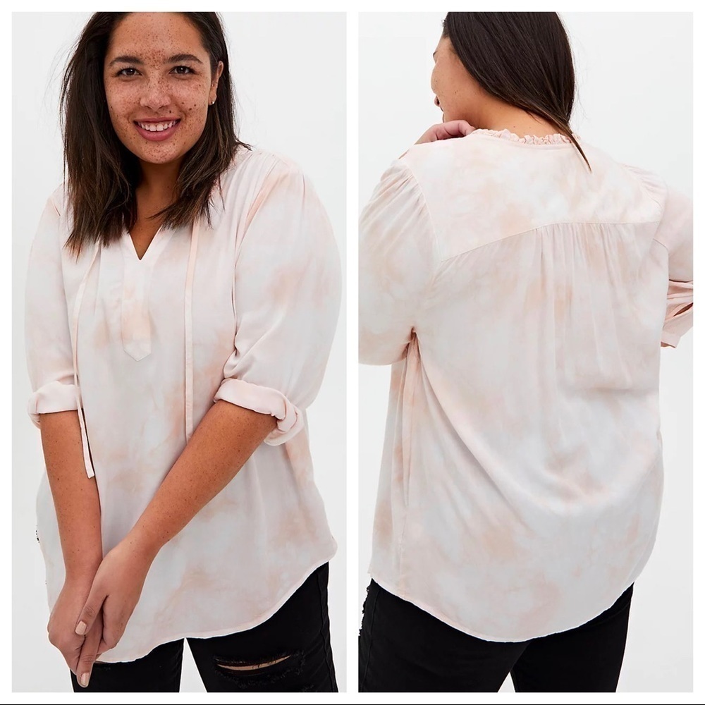 Torrid Dusty Coral Tie-Dye Twill Peasant Top, Size 5